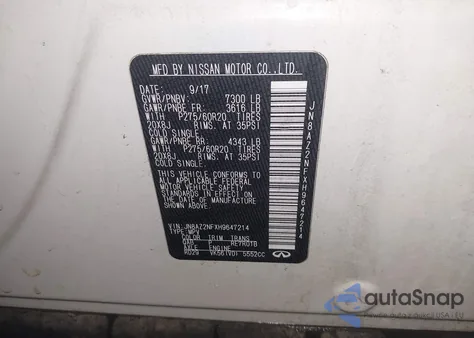 2017 Infiniti Qx80 из США, поврежденный, VIN JN8AZ2NFXH9647214